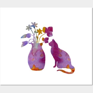 Cat and flowers Posters and Art